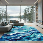 Ocean Waves Watercolor Artistic Render Rug