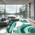 Modern Emerald Teal Abstract Swirl Rug