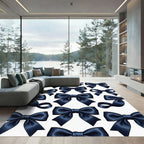 Elegant Navy Ribbon Bow Illustration Rug
