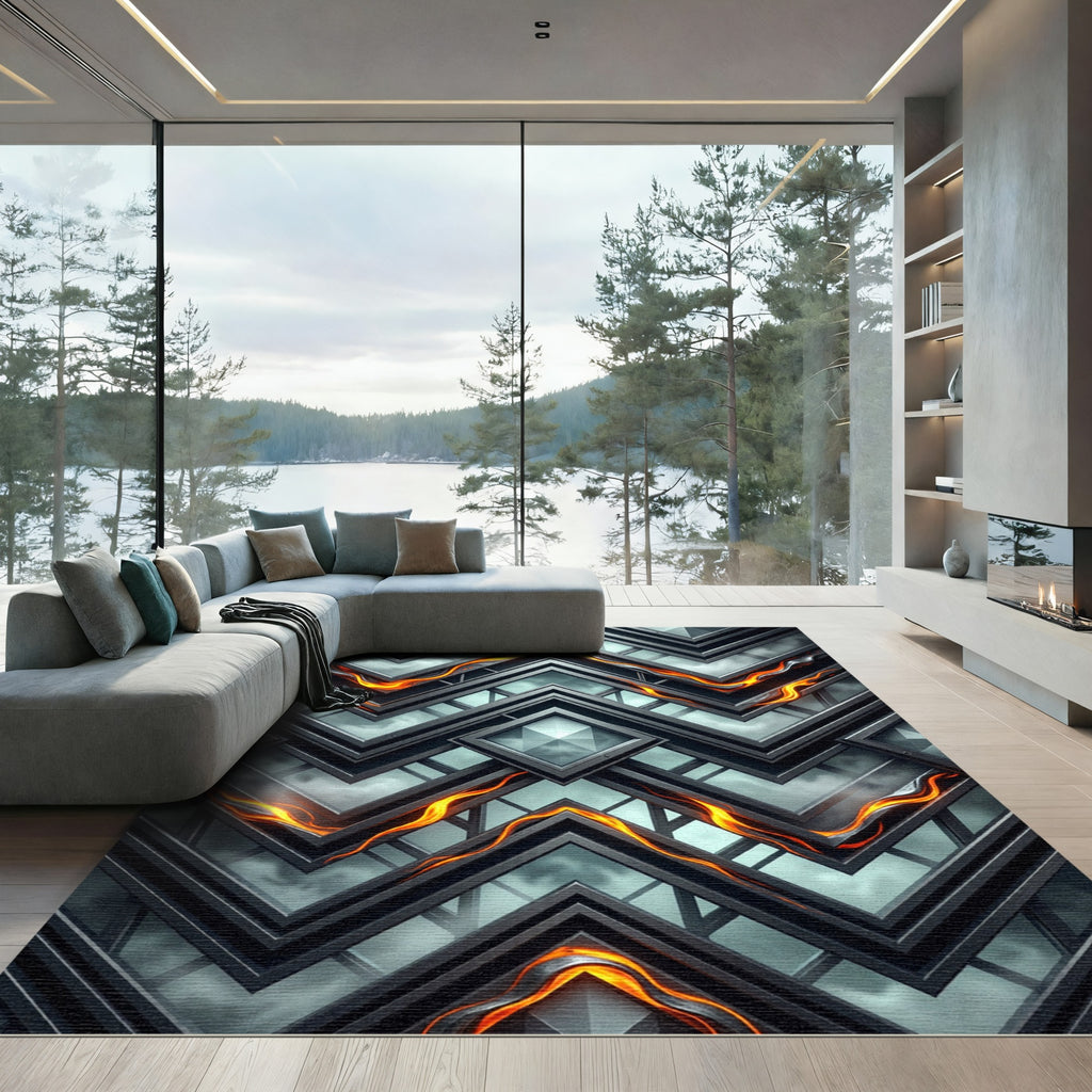Metallic Chevron Lava Industrial Geometric Rug