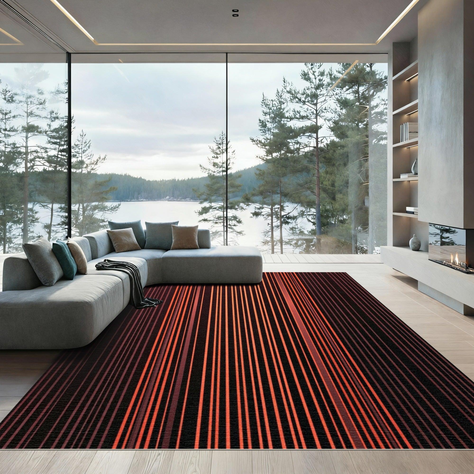Crimson Orange Vertical Stripe Rug