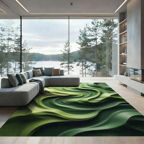 Abstract Swirling Green Wave Rug