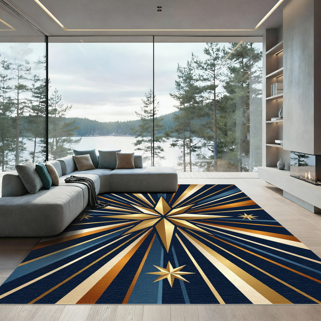 Golden Art Deco Radiant Starburst Rug