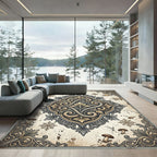 Earthy Floral Scroll Medallion Art Rug