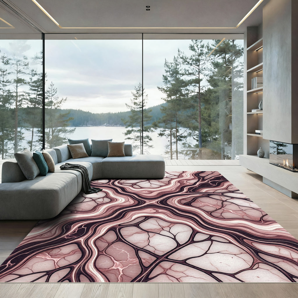 Abstract Blush Vein Fluid Marble Rug
