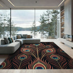 Elegant Peacock Feather Copper Art Rug
