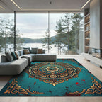 Gilded Teal Floral Mandala Ornament Rug
