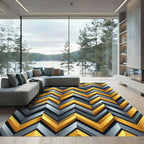 Metallic Gold Gray Chevron Geometric Rug