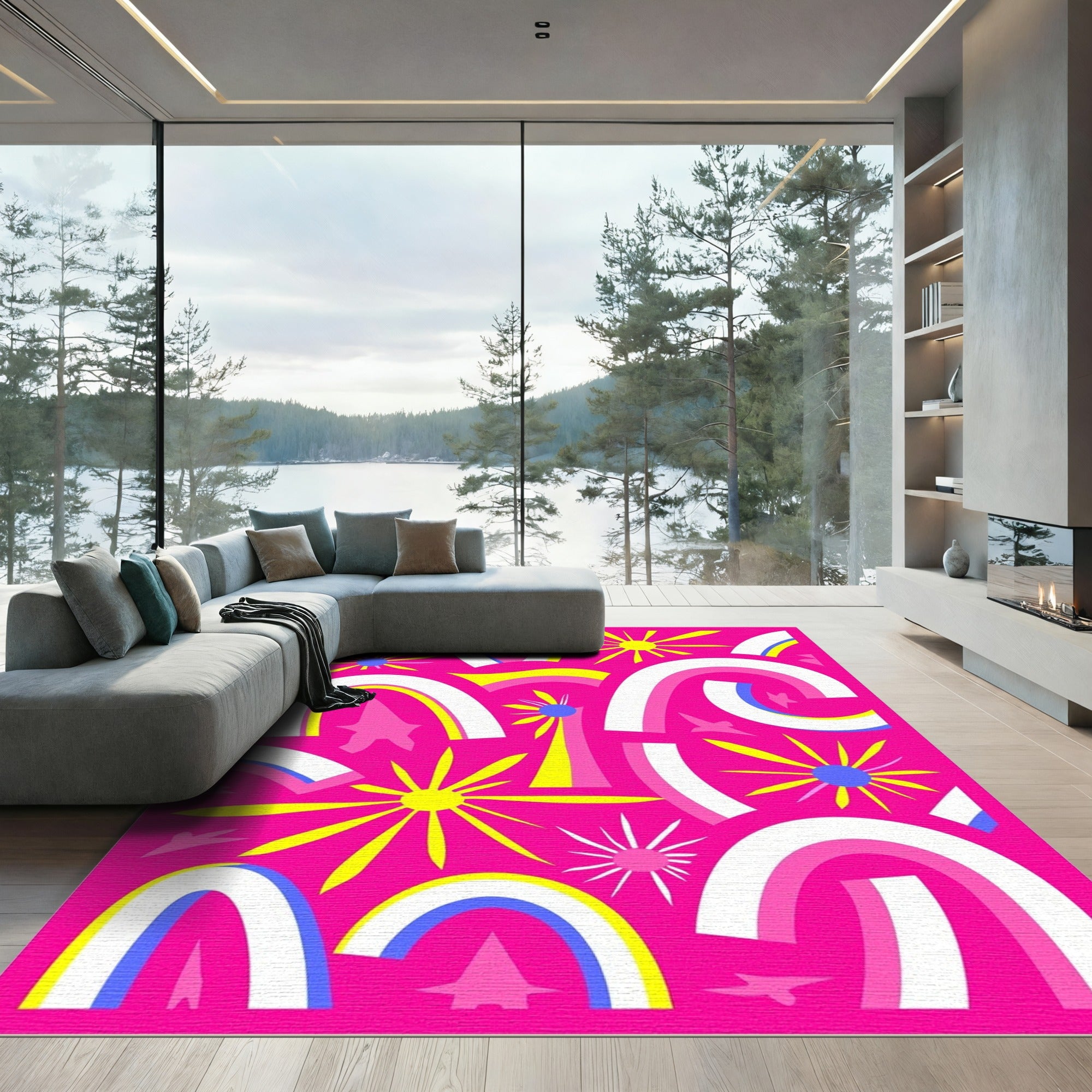 Funky Rainbow Sunburst Explosion Rug
