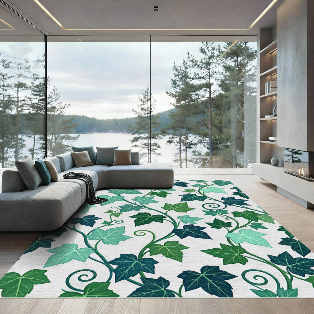 Lush Emerald Ivy Leaf Botanical Rug