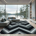 Monochrome Gray Angular Chevron Geometric Rug