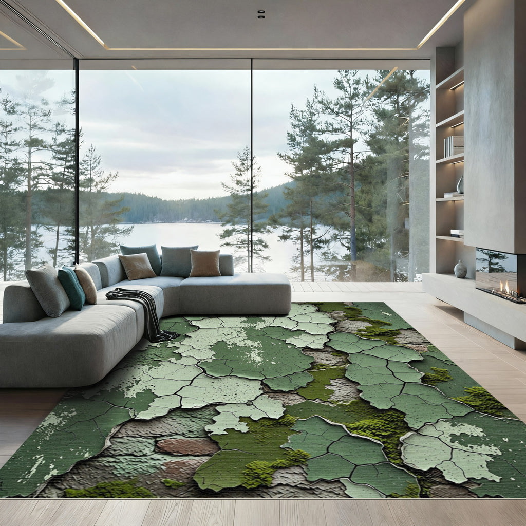 Verdant Cracked Paint Textured Layers Rug