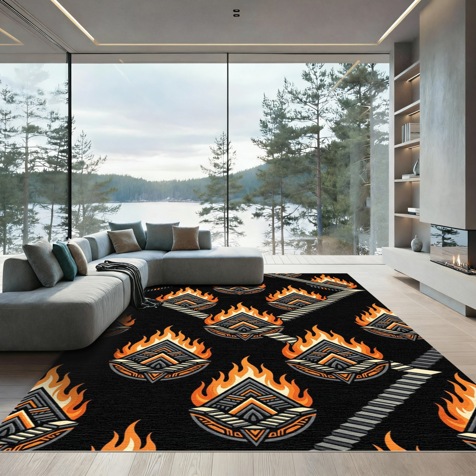 Fiery Diamond Stairway Geometric Rug