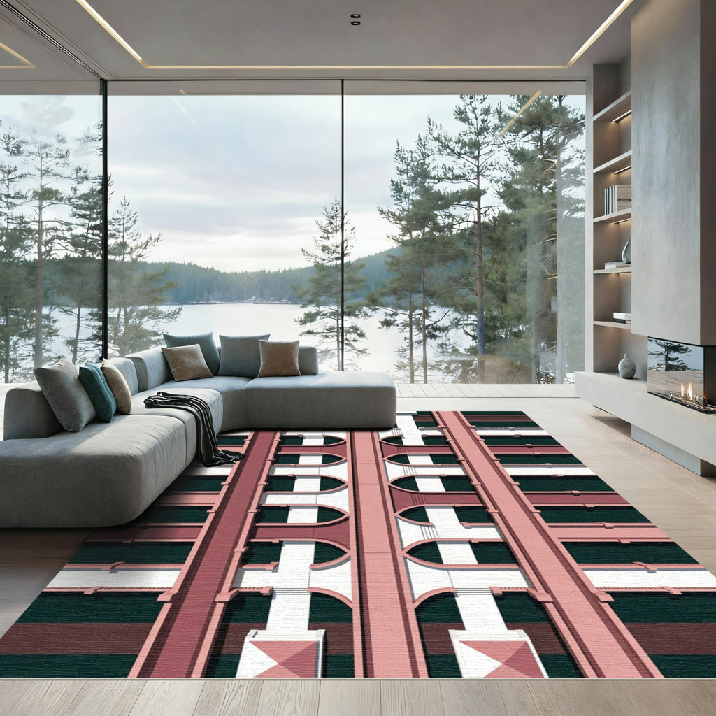 Pink Architectural Grid Echo Rug