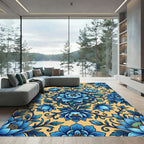Blue Peony Medallion Floral Garden Rug