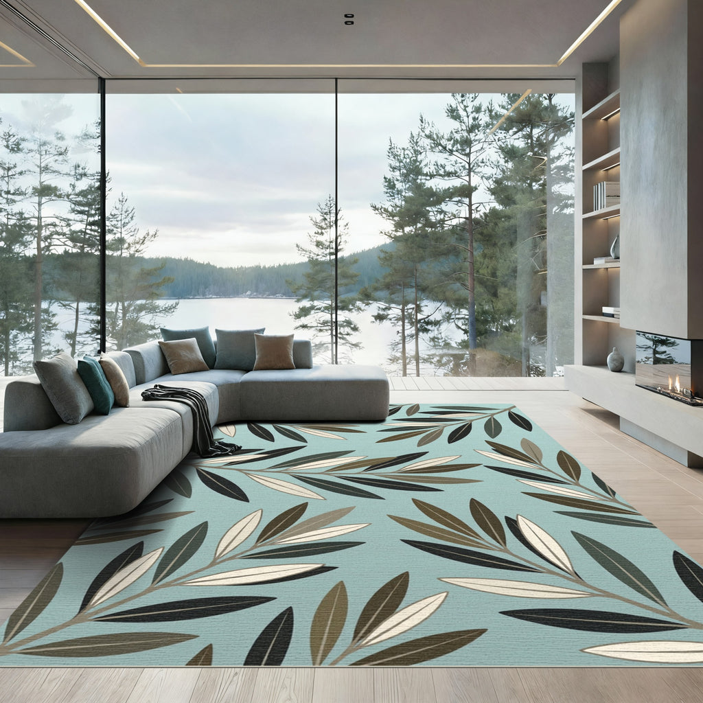 Teal Olive Branch Branches Rug