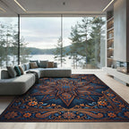 Ornate Teal and Gold Paisley Star Rug