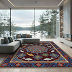 Rich Burgundy Fish Medallion Border Rug
