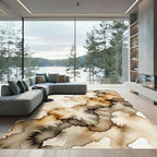 Earthy Sepia Organic Ink Wash Abstract Rug