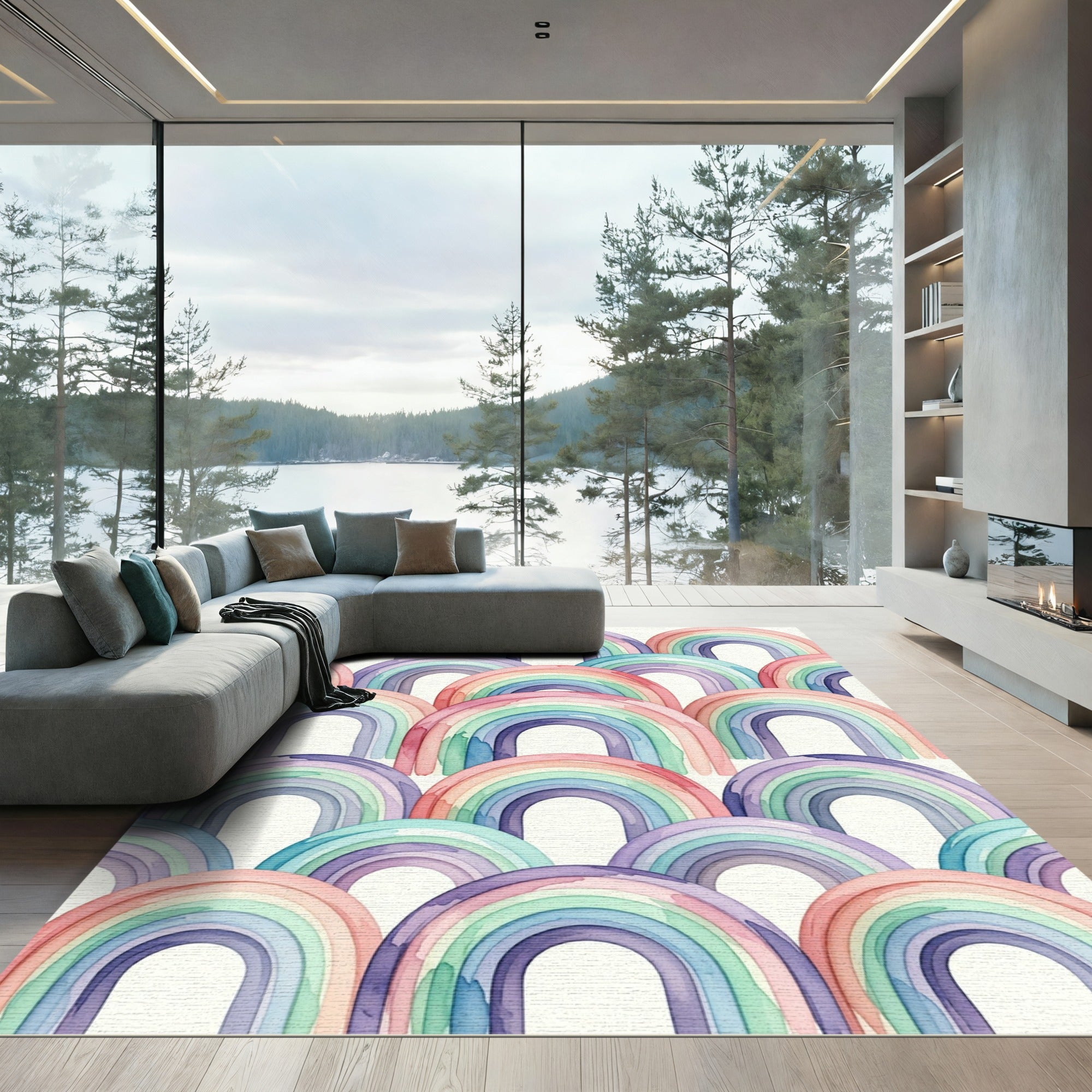 Watercolor Pastel Rainbow Arched Pattern Rug