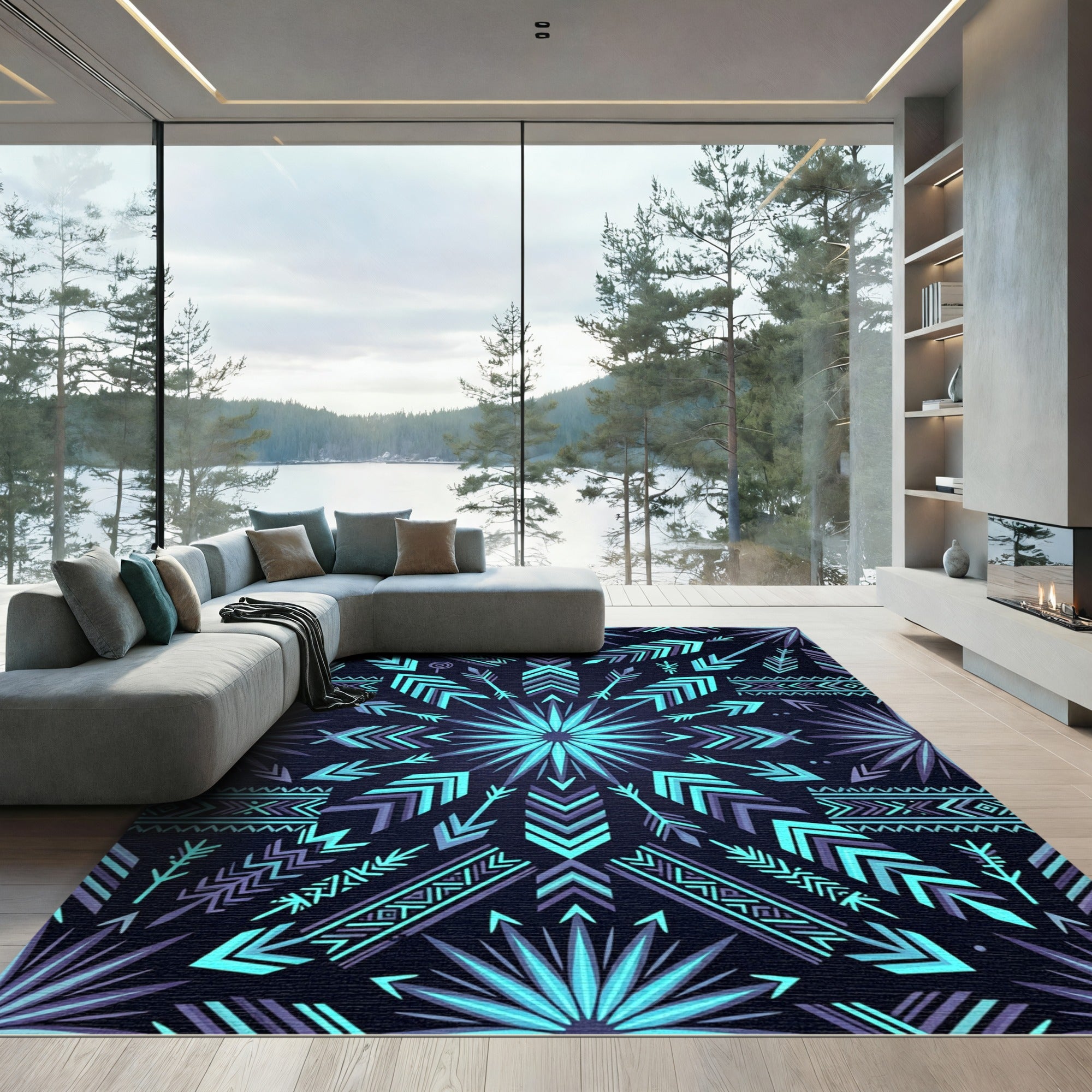 Teal and Purple Tribal Arrow Starburst Rug