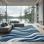 Modern Navy and Slate Wavy Stripe Rug