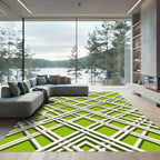Lime Green Intersecting Geometric Grid Rug