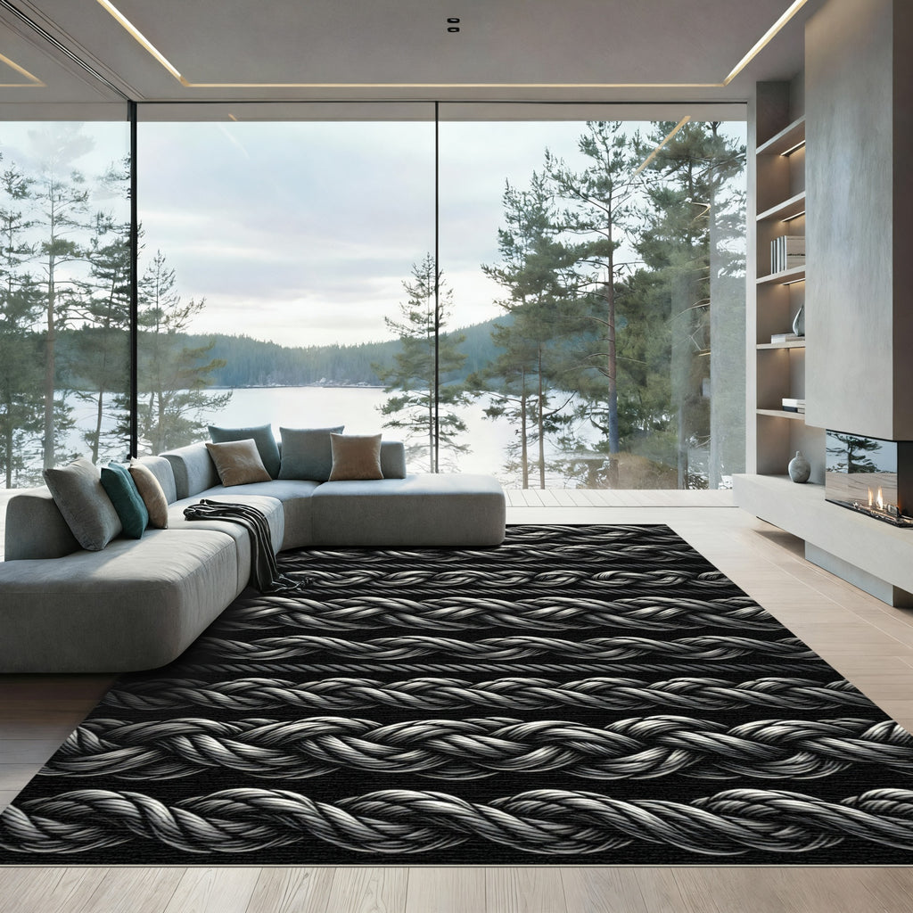 Silver Braided Rope Stripes Rug
