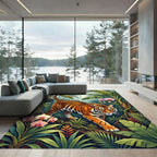 Vibrant Tiger in Tropical Orchid Forest Rug