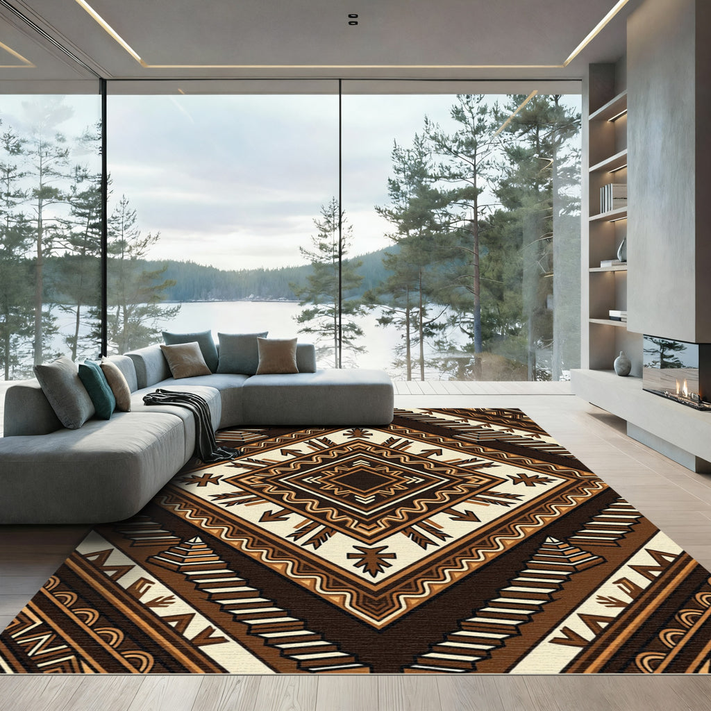 Earthy Geometric Aztec Staircase Medallion Rug