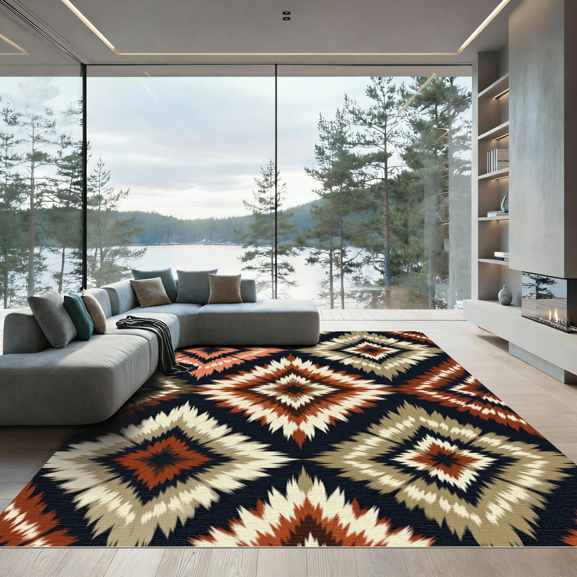 Geometric Earthy Tone Ikat Diamond Rug
