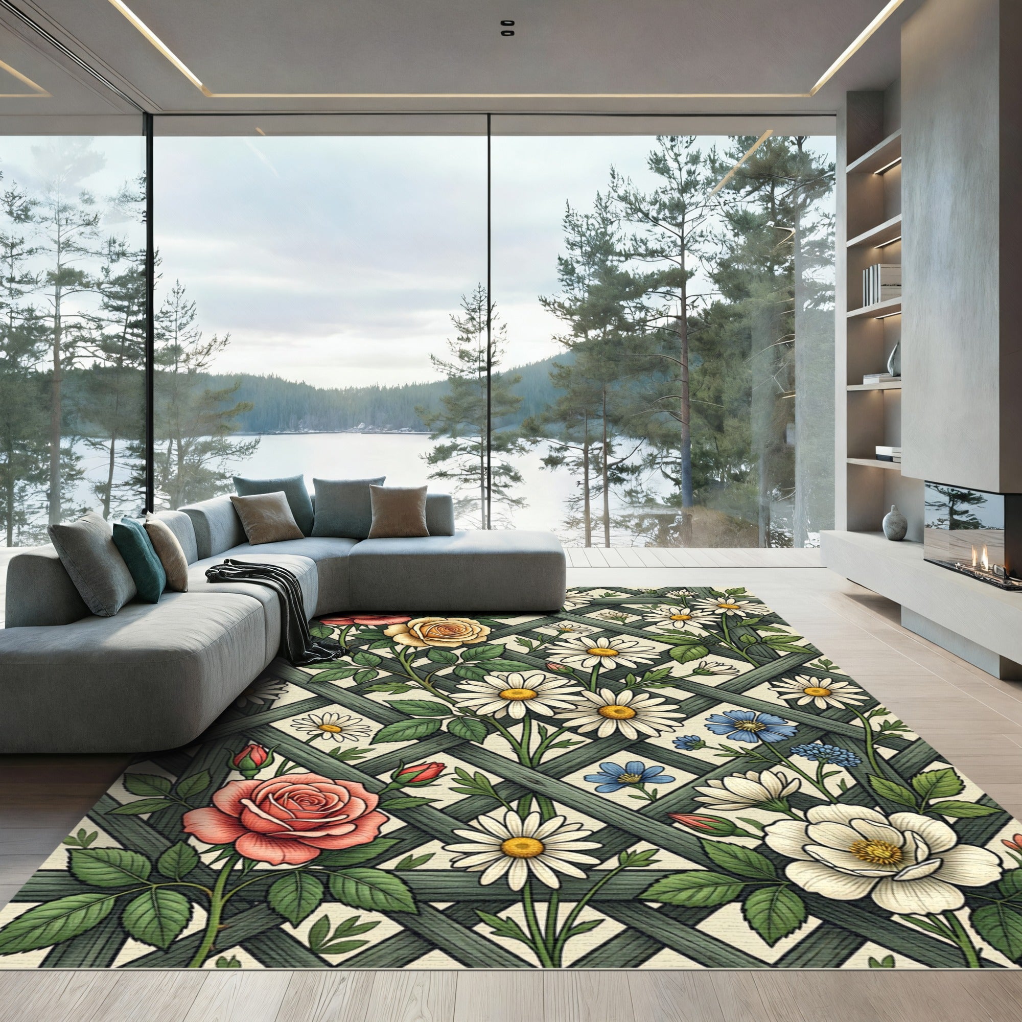Classic Floral Trellis Garden Rose Rug