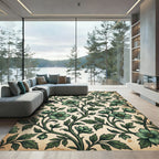Sage Green Botanical Floral Scroll Runner Rug