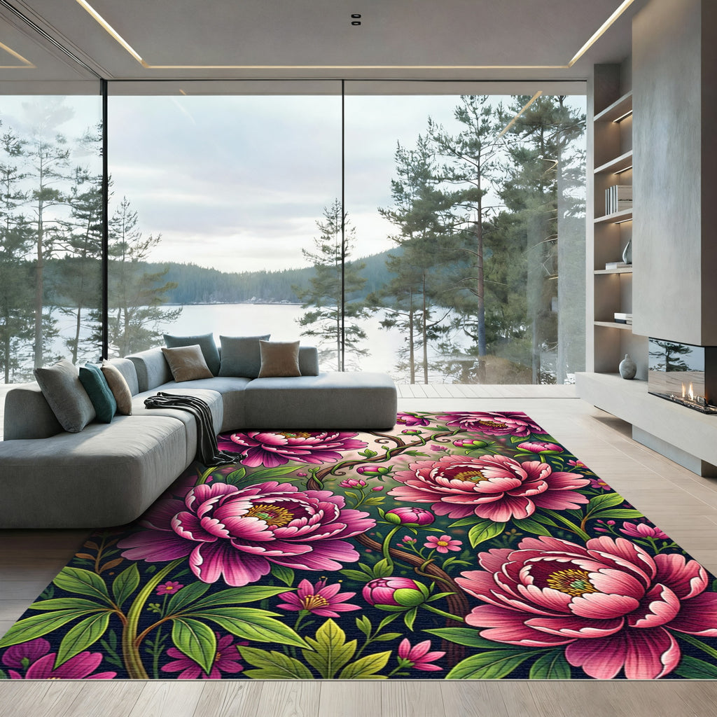 Vibrant Magenta Peony Botanical Garden Rug