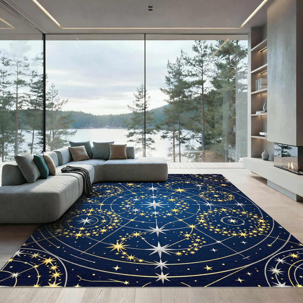 Celestial Navy Golden Constellation Map Rug