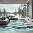 Fluid Feather Waves in Teal and Gray Rug