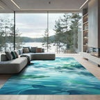 Ethereal Misty Mountains and Serene Lake Rug