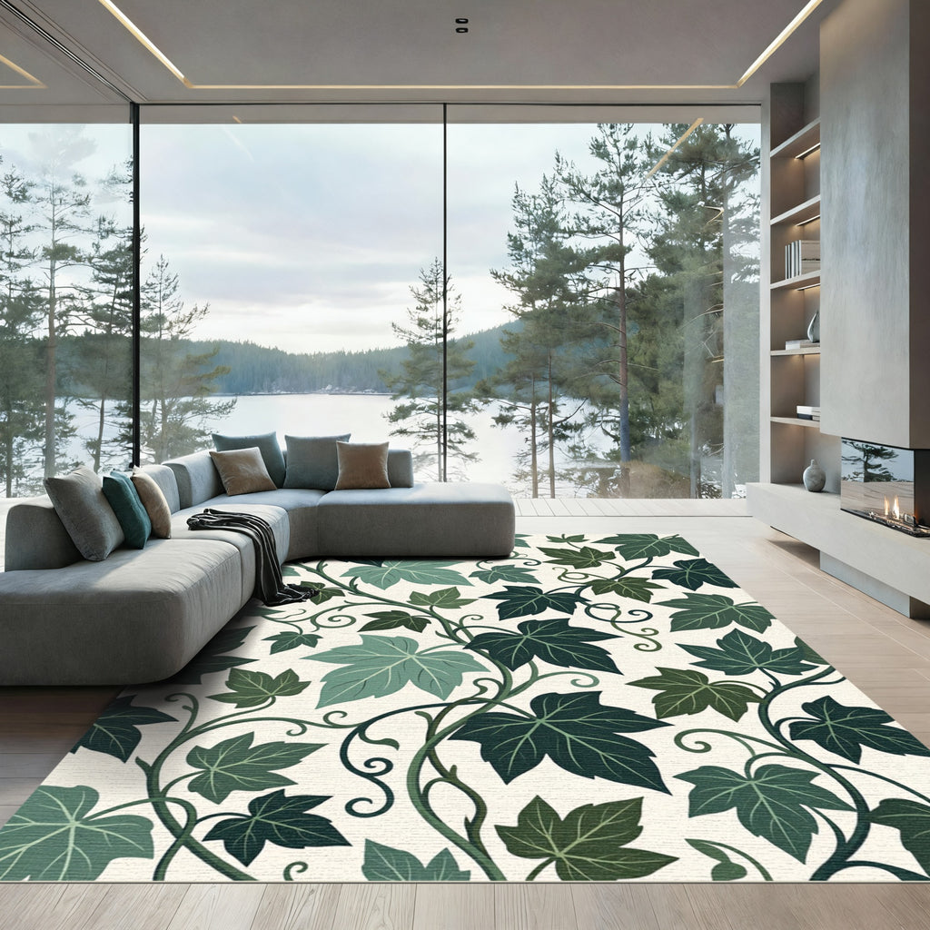Lush Green Botanical Ivy Vine Rug