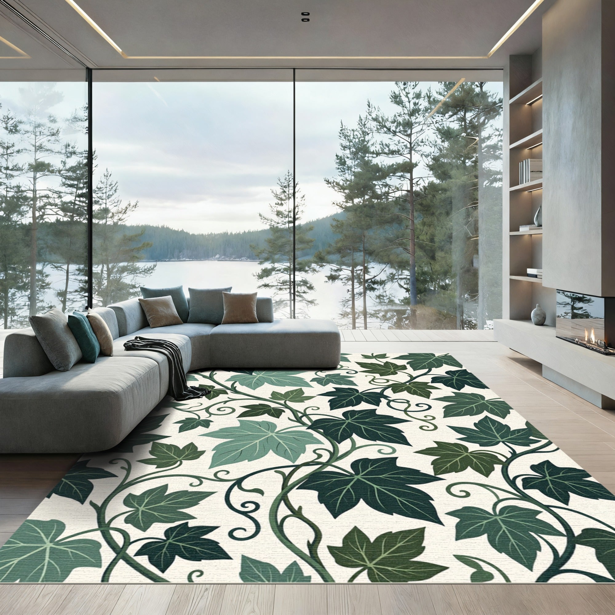 Lush Green Botanical Ivy Vine Rug