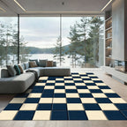 Navy and Cream Classic Checkered Grid Rug