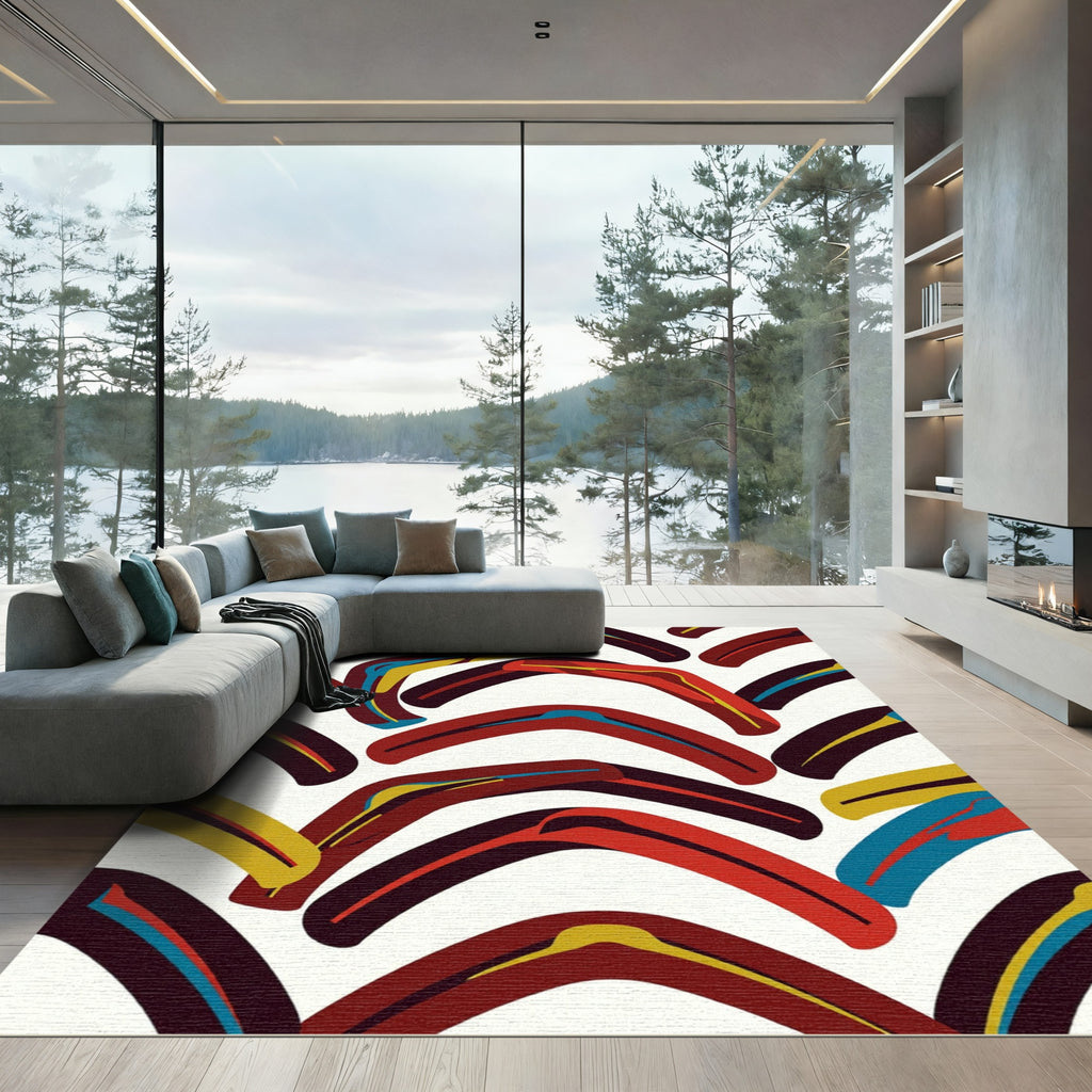 Bold Red Yellow Boomerang Composition Rug