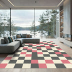 Modern Pink and Charcoal Geometric Grid Rug