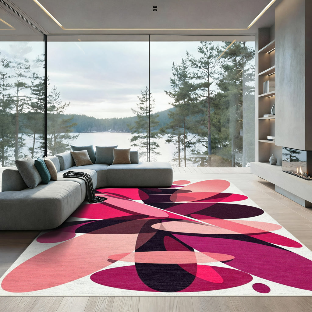 Vibrant Fuchsia Ellipse Abstract Art Rug