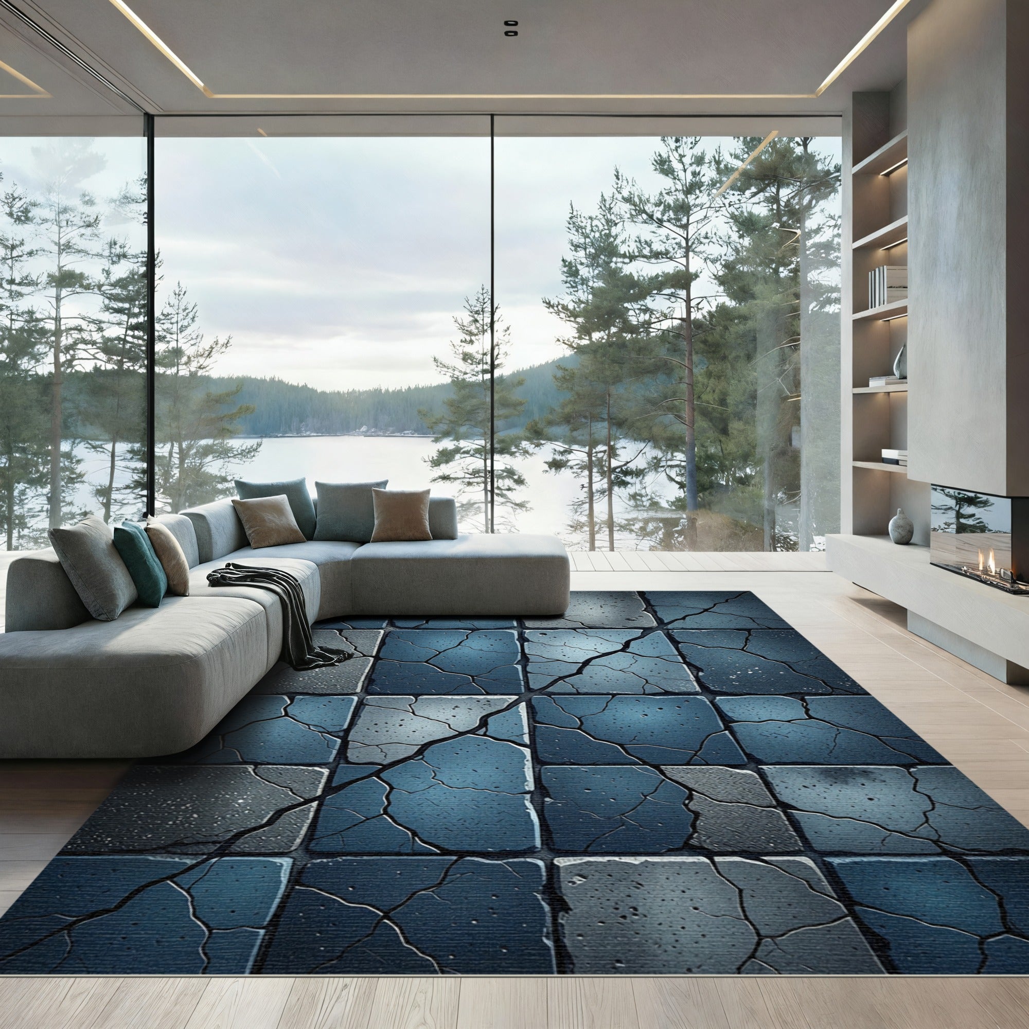 Cracked Slate Tile Mosaic Rug