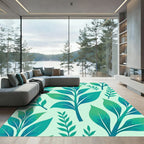 Teal Green Leafy Botanical Arrangement Rug