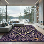 Ornate Violet Floral Damask Rug
