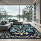 Ornamental Teal Star Filigree Emblem Rug