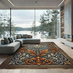 Ornate Gold and Silver Acanthus Scroll Rug