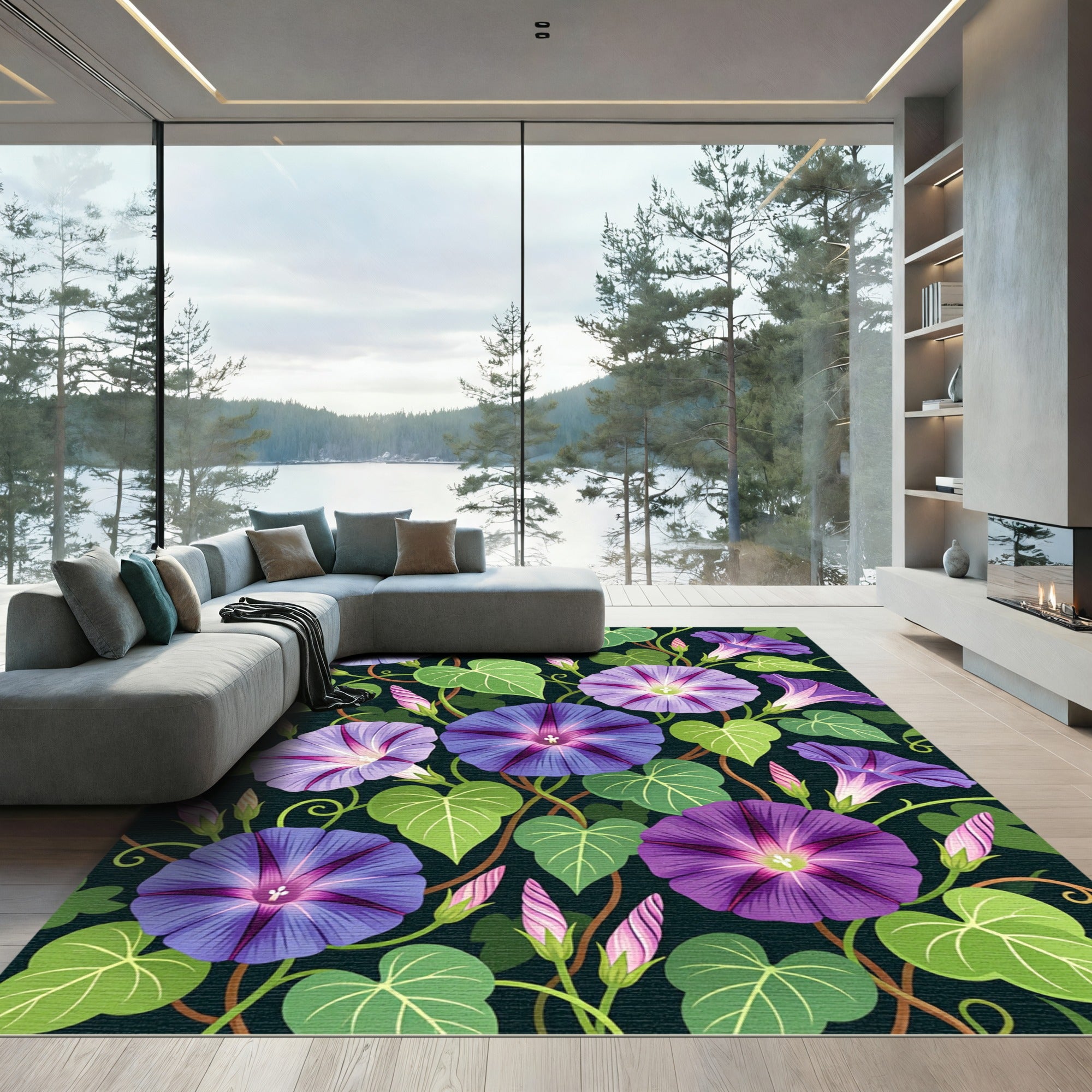 Vibrant Purple Morning Glory Floral Rug