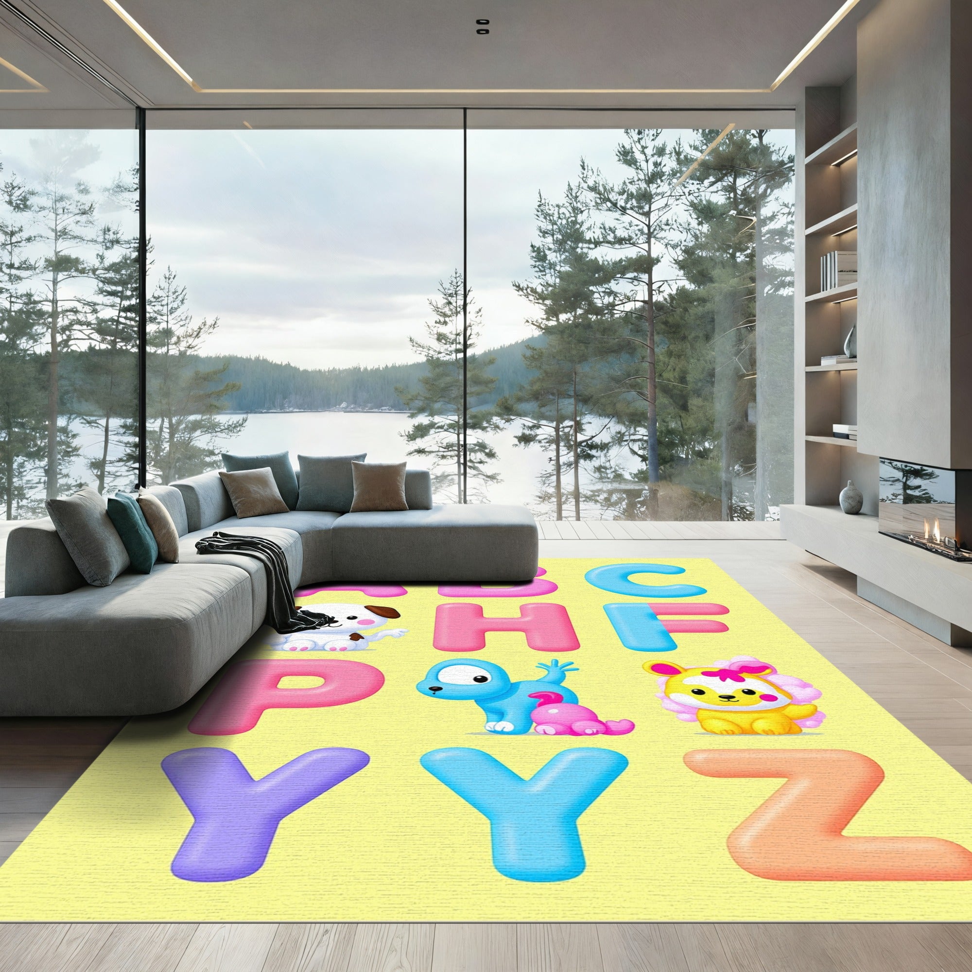 Cute Puppy Alphabet Collection Pastel Animals Rug